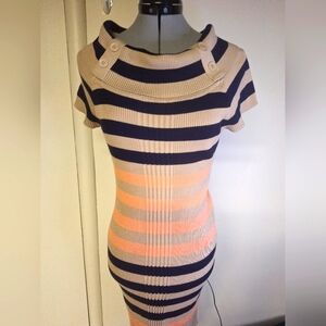Pink Rose Striped Bodycon Stretch Dress. Size S to XL